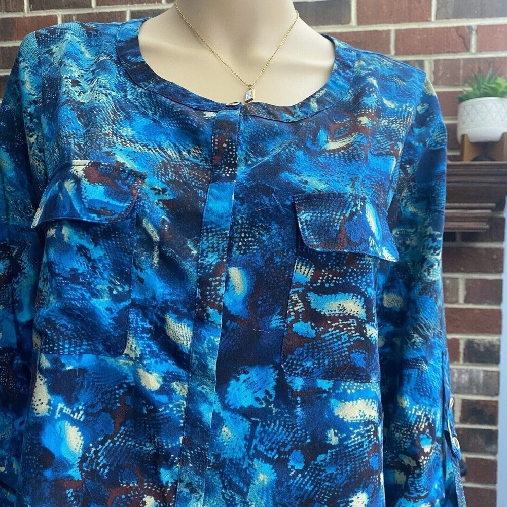 Anne Klein‎ Women's Size M Multicolor 3/4 Sleeve Shirt snake animal print Top - Picture 16 of 16